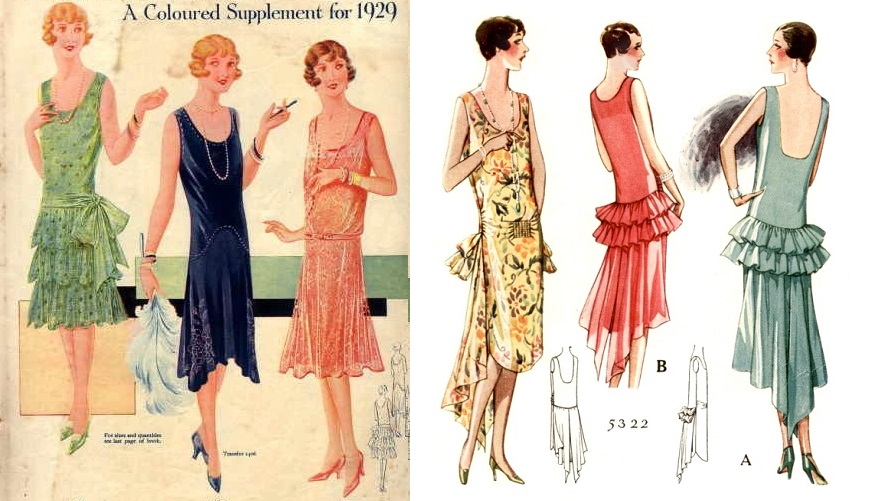 Ilustrações que retratam a moda da época.